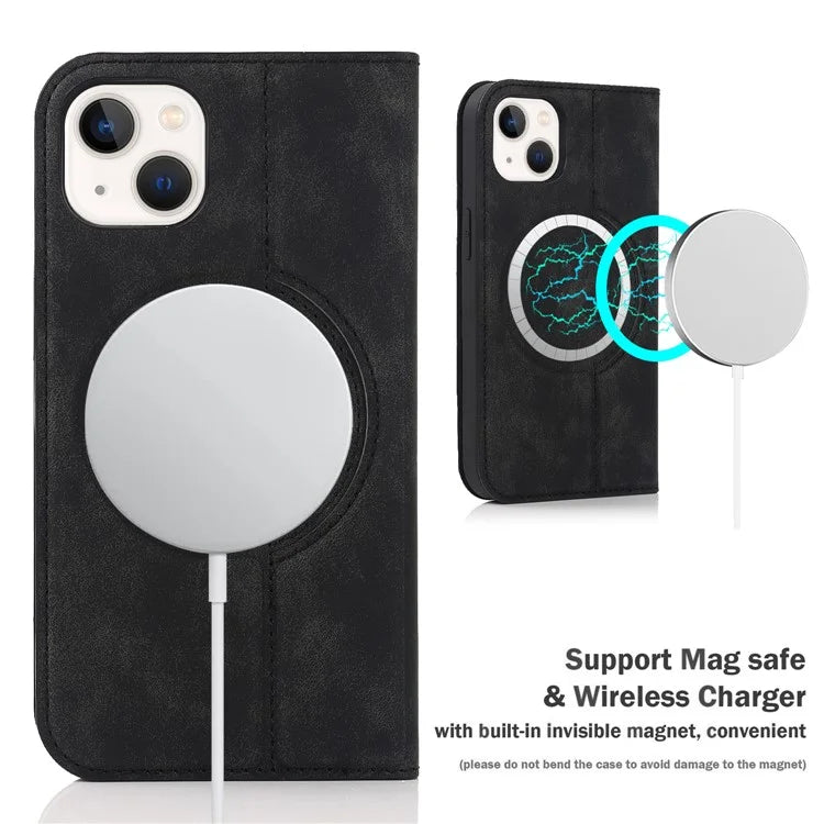 For iPhone 14 Plus Case Magnetic PU Leather RFID Blocking Cell Phone Cover