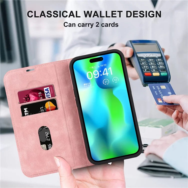 For iPhone 15 Pro Max Magnetic Phone Case PU Leather Shockproof Stand Cover
