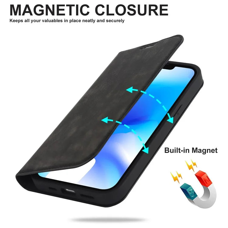 For iPhone 14 Case Magnetic PU Leather Card Holder Phone Protector