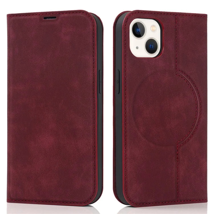 For iPhone 14 Case Magnetic PU Leather Card Holder Phone Protector