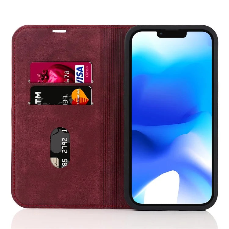 For iPhone 14 Case Magnetic PU Leather Card Holder Phone Protector