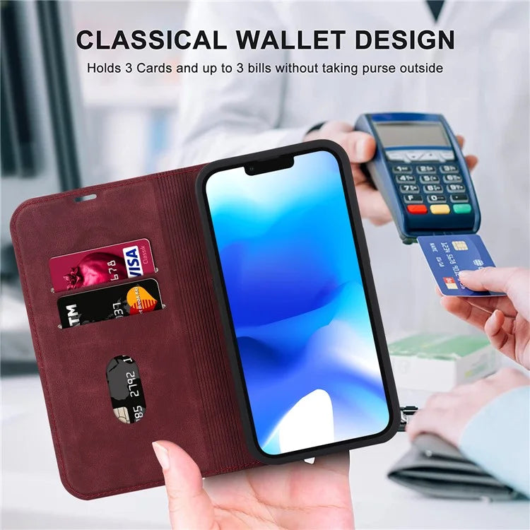 For iPhone 14 Case Magnetic PU Leather Card Holder Phone Protector