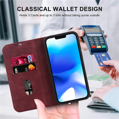 For iPhone 14 Case Magnetic PU Leather Card Holder Phone Protector