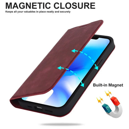 For iPhone 14 Case Magnetic PU Leather Card Holder Phone Protector