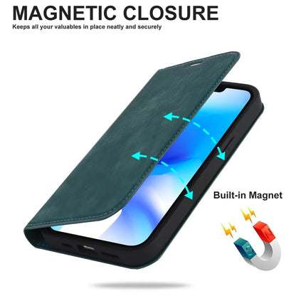 For iPhone 14 Case Magnetic PU Leather Card Holder Phone Protector
