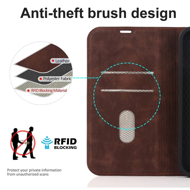 For iPhone 14 Case Magnetic PU Leather Card Holder Phone Protector