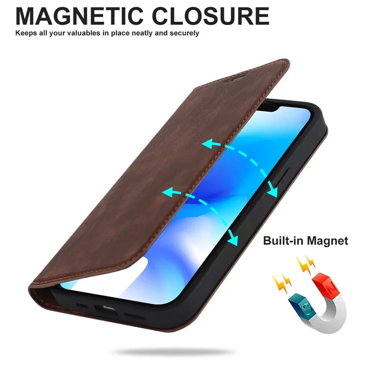 For iPhone 14 Case Magnetic PU Leather Card Holder Phone Protector