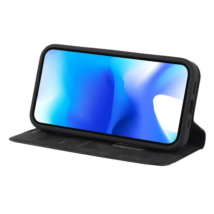 For iPhone 15 Plus Case Magnetic PU Leather+TPU Phone Protector with Foldable Stand