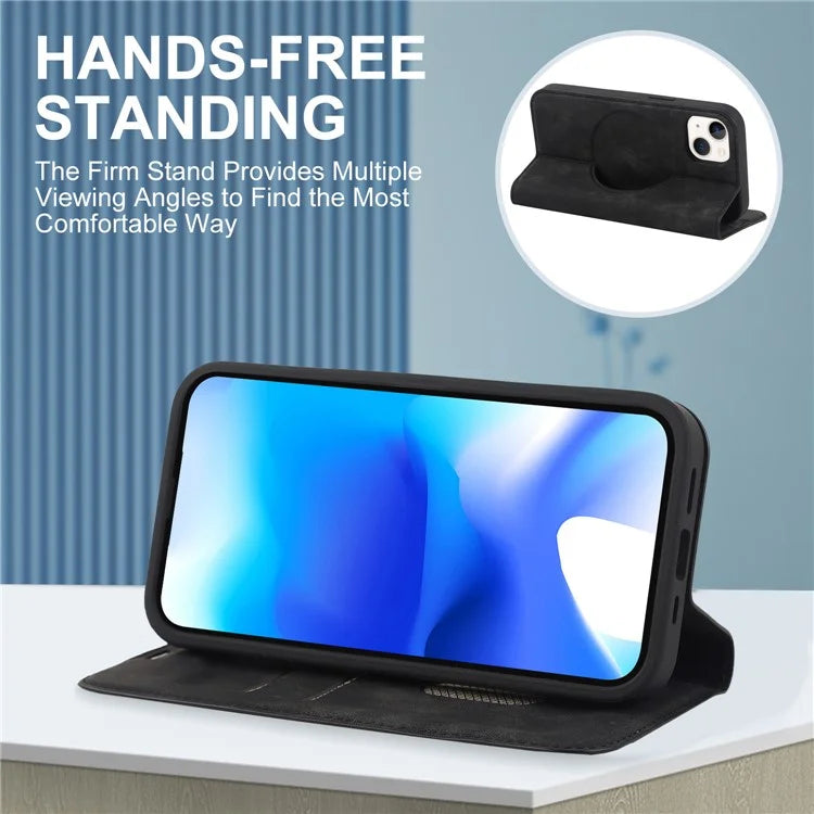 For iPhone 15 Plus Case Magnetic PU Leather+TPU Phone Protector with Foldable Stand
