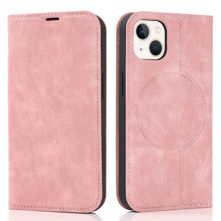 For iPhone 15 Plus Case Magnetic PU Leather+TPU Phone Protector with Foldable Stand