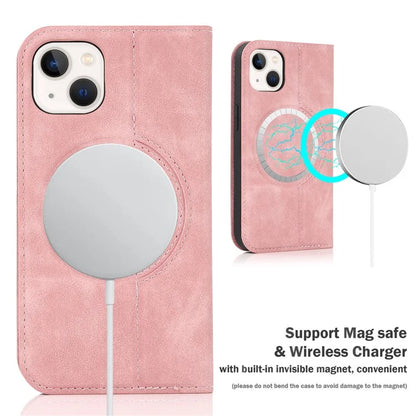 For iPhone 15 Plus Case Magnetic PU Leather+TPU Phone Protector with Foldable Stand