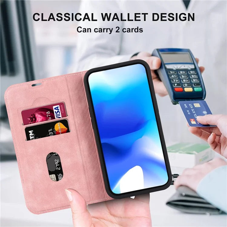 For iPhone 15 Plus Case Magnetic PU Leather+TPU Phone Protector with Foldable Stand