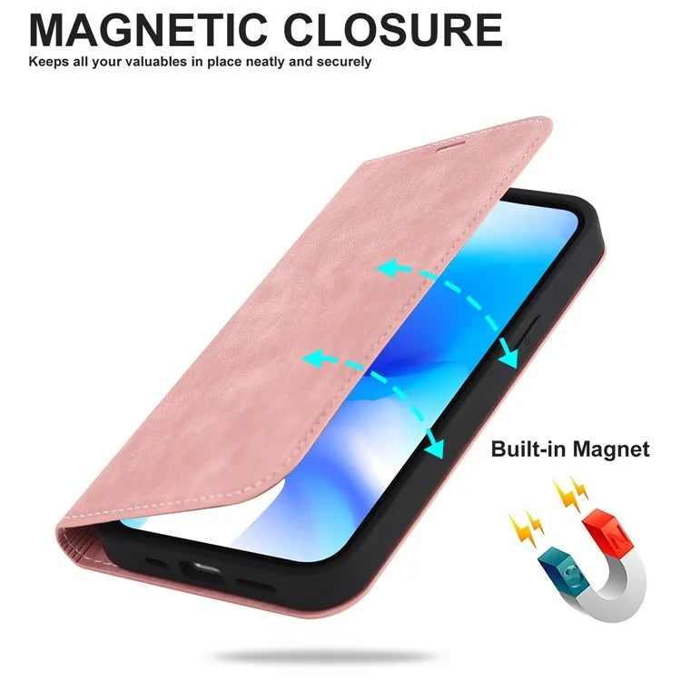 For iPhone 15 Plus Case Magnetic PU Leather+TPU Phone Protector with Foldable Stand