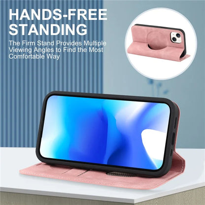 For iPhone 15 Plus Case Magnetic PU Leather+TPU Phone Protector with Foldable Stand
