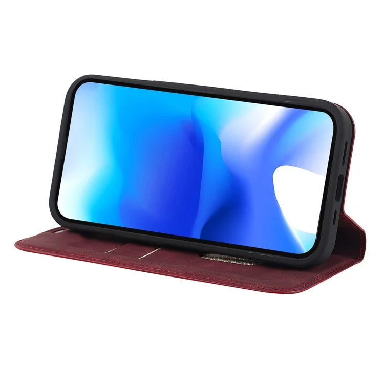 For iPhone 15 Plus Case Magnetic PU Leather+TPU Phone Protector with Foldable Stand
