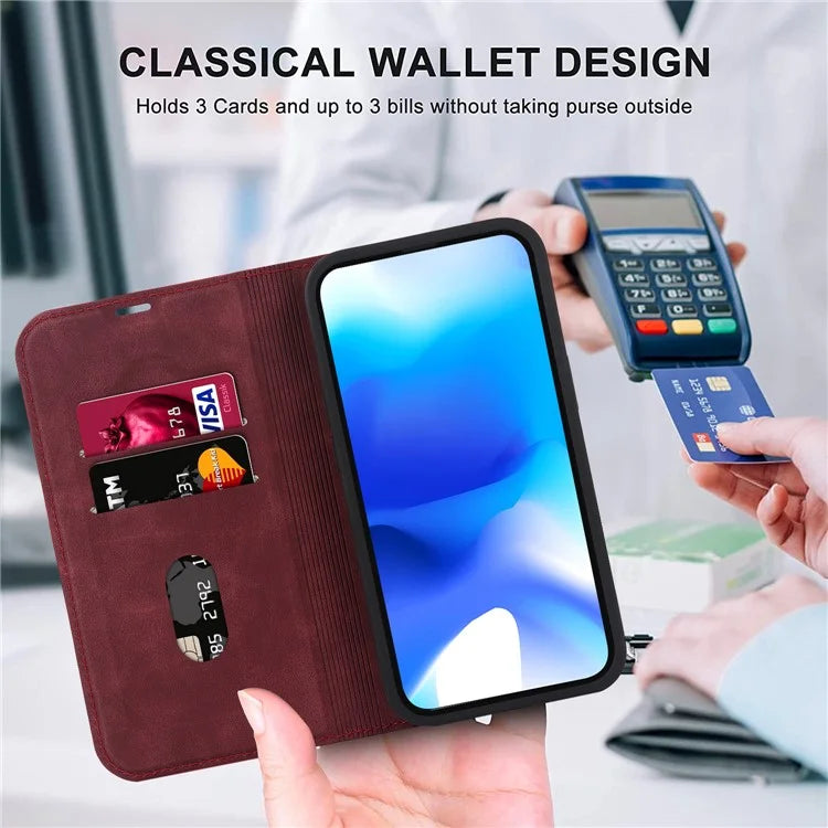 For iPhone 15 Plus Case Magnetic PU Leather+TPU Phone Protector with Foldable Stand