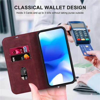 For iPhone 15 Plus Case Magnetic PU Leather+TPU Phone Protector with Foldable Stand