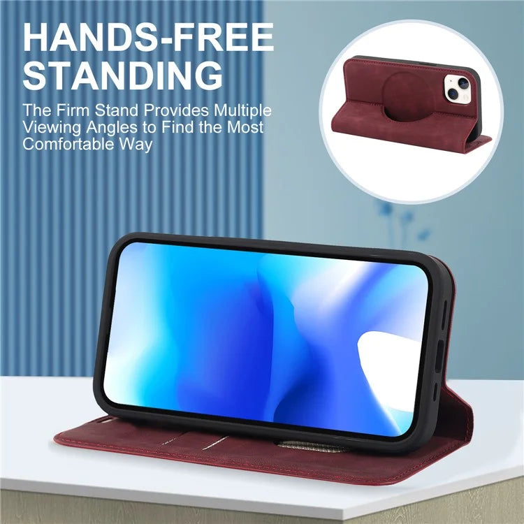 For iPhone 15 Plus Case Magnetic PU Leather+TPU Phone Protector with Foldable Stand