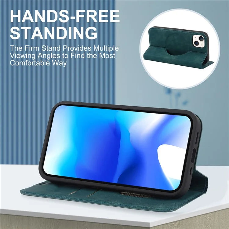 For iPhone 15 Plus Case Magnetic PU Leather+TPU Phone Protector with Foldable Stand