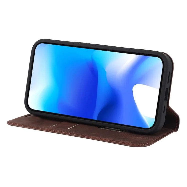 For iPhone 15 Plus Case Magnetic PU Leather+TPU Phone Protector with Foldable Stand