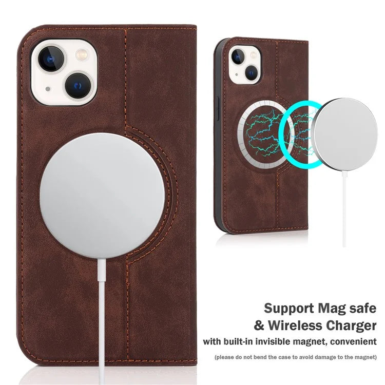 For iPhone 15 Plus Case Magnetic PU Leather+TPU Phone Protector with Foldable Stand