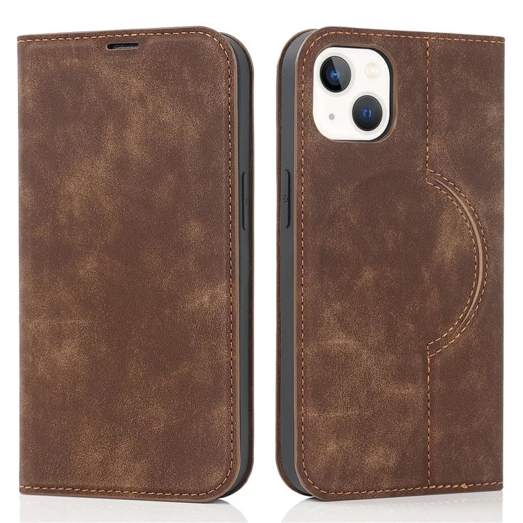 For iPhone 15 Plus Case Magnetic PU Leather+TPU Phone Protector with Foldable Stand