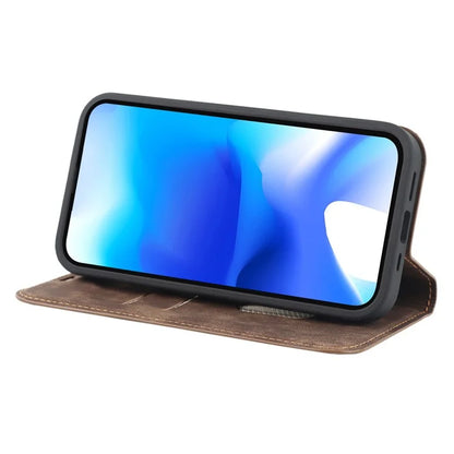 For iPhone 15 Plus Case Magnetic PU Leather+TPU Phone Protector with Foldable Stand
