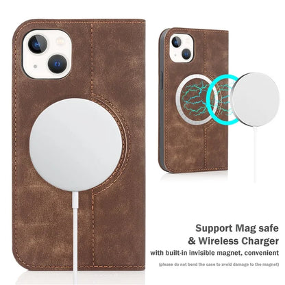 For iPhone 15 Plus Case Magnetic PU Leather+TPU Phone Protector with Foldable Stand