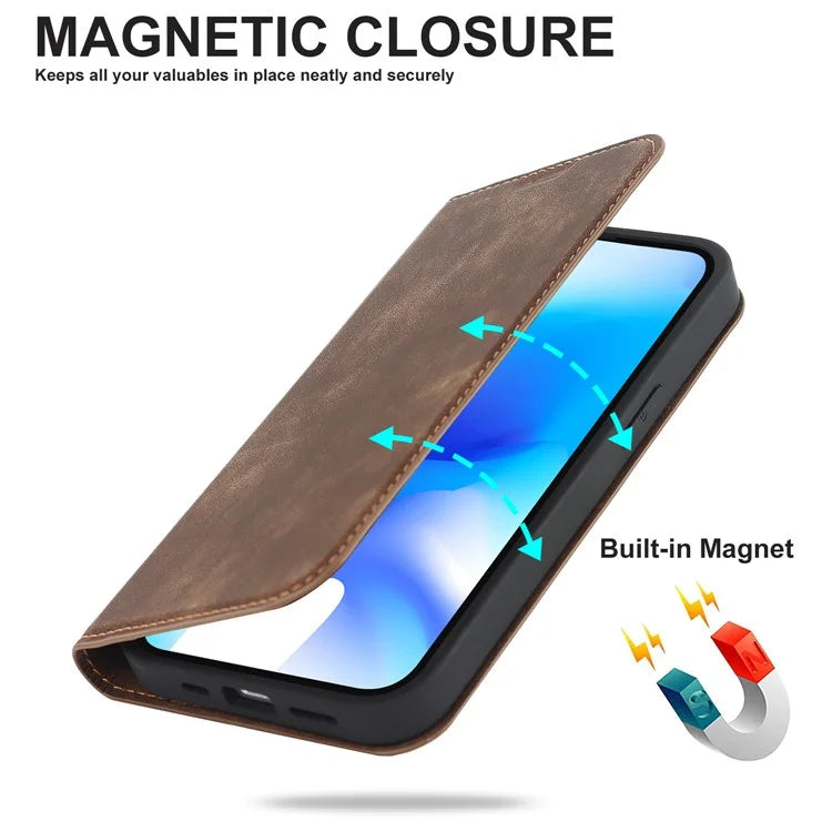 For iPhone 15 Plus Case Magnetic PU Leather+TPU Phone Protector with Foldable Stand