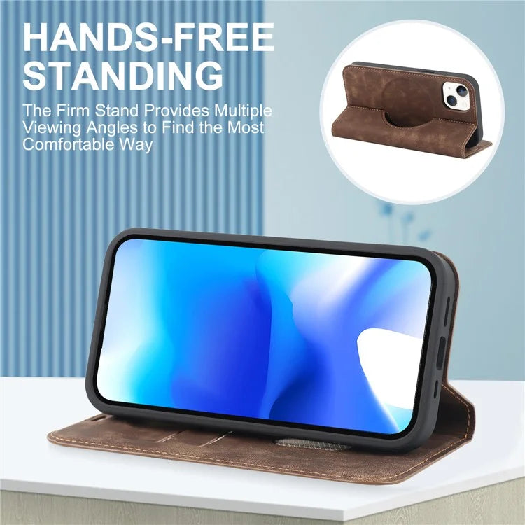 For iPhone 15 Plus Case Magnetic PU Leather+TPU Phone Protector with Foldable Stand