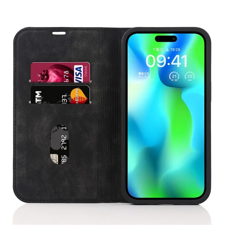 For iPhone 14 Pro Max Case PU Leather RFID Blocking Magnetic Auto-absorbed Cover