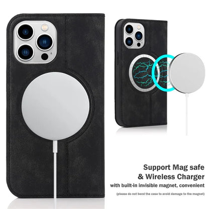For iPhone 14 Pro Max Case PU Leather RFID Blocking Magnetic Auto-absorbed Cover