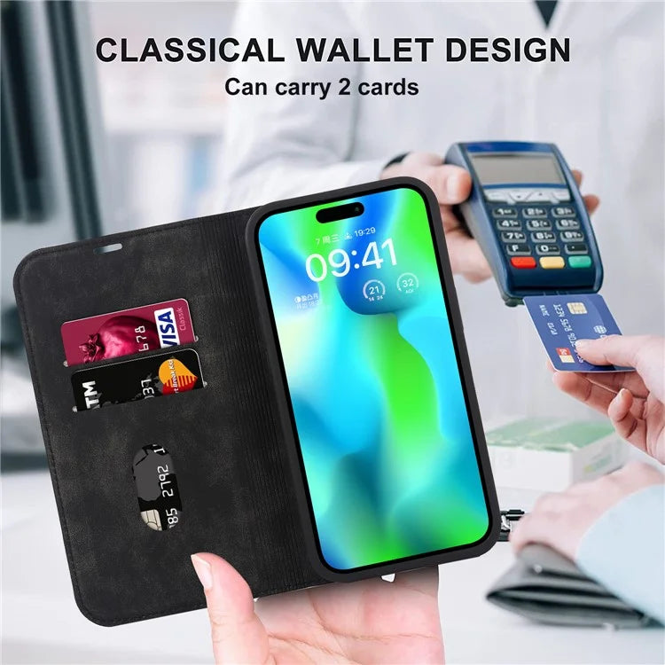 For iPhone 14 Pro Max Case PU Leather RFID Blocking Magnetic Auto-absorbed Cover