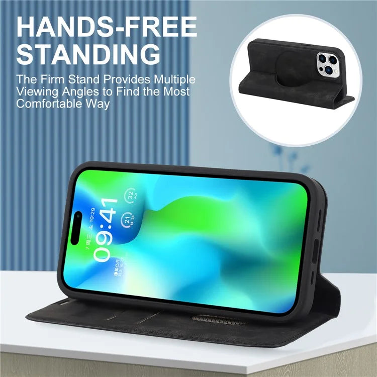 For iPhone 14 Pro Max Case PU Leather RFID Blocking Magnetic Auto-absorbed Cover