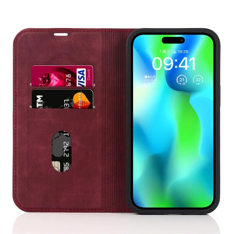 For iPhone 14 Pro Max Case PU Leather RFID Blocking Magnetic Auto-absorbed Cover