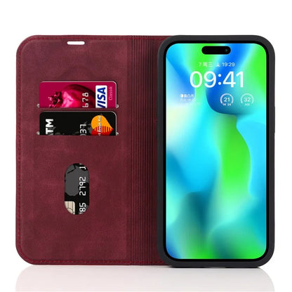 For iPhone 14 Pro Max Case PU Leather RFID Blocking Magnetic Auto-absorbed Cover