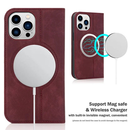 For iPhone 14 Pro Max Case PU Leather RFID Blocking Magnetic Auto-absorbed Cover