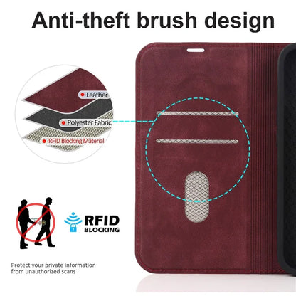 For iPhone 14 Pro Max Case PU Leather RFID Blocking Magnetic Auto-absorbed Cover
