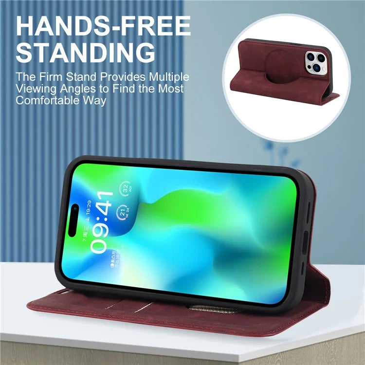 For iPhone 14 Pro Max Case PU Leather RFID Blocking Magnetic Auto-absorbed Cover