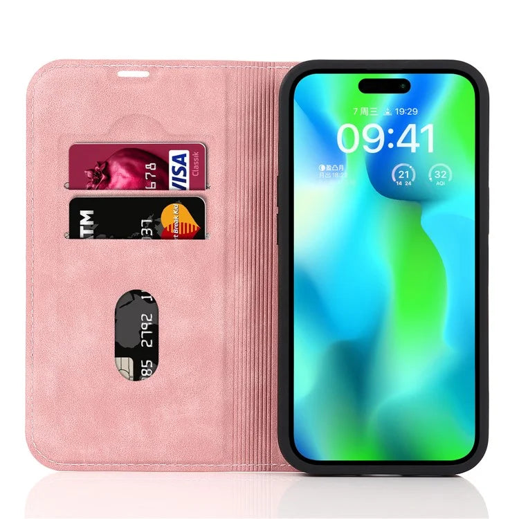 For iPhone 14 Pro Max Case PU Leather RFID Blocking Magnetic Auto-absorbed Cover
