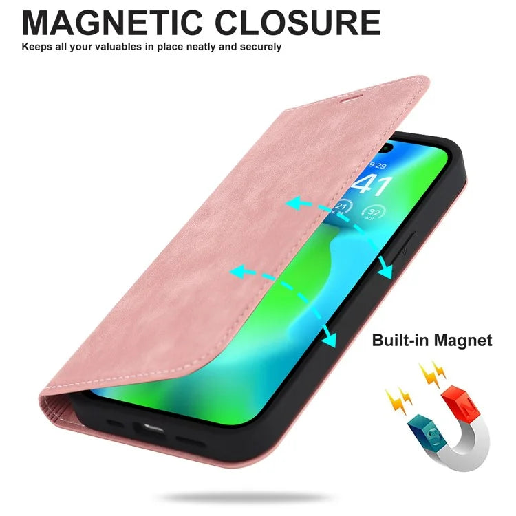 For iPhone 14 Pro Max Case PU Leather RFID Blocking Magnetic Auto-absorbed Cover