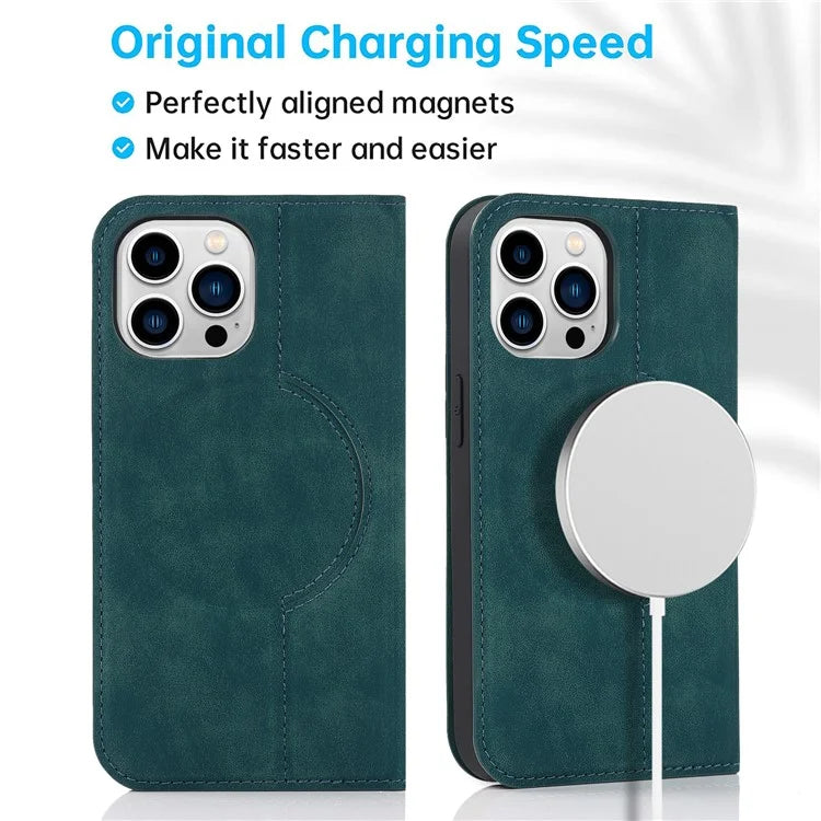For iPhone 14 Pro Max Case PU Leather RFID Blocking Magnetic Auto-absorbed Cover