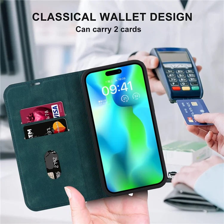 For iPhone 14 Pro Max Case PU Leather RFID Blocking Magnetic Auto-absorbed Cover