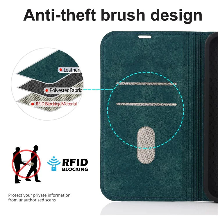 For iPhone 14 Pro Max Case PU Leather RFID Blocking Magnetic Auto-absorbed Cover