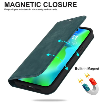 For iPhone 14 Pro Max Case PU Leather RFID Blocking Magnetic Auto-absorbed Cover