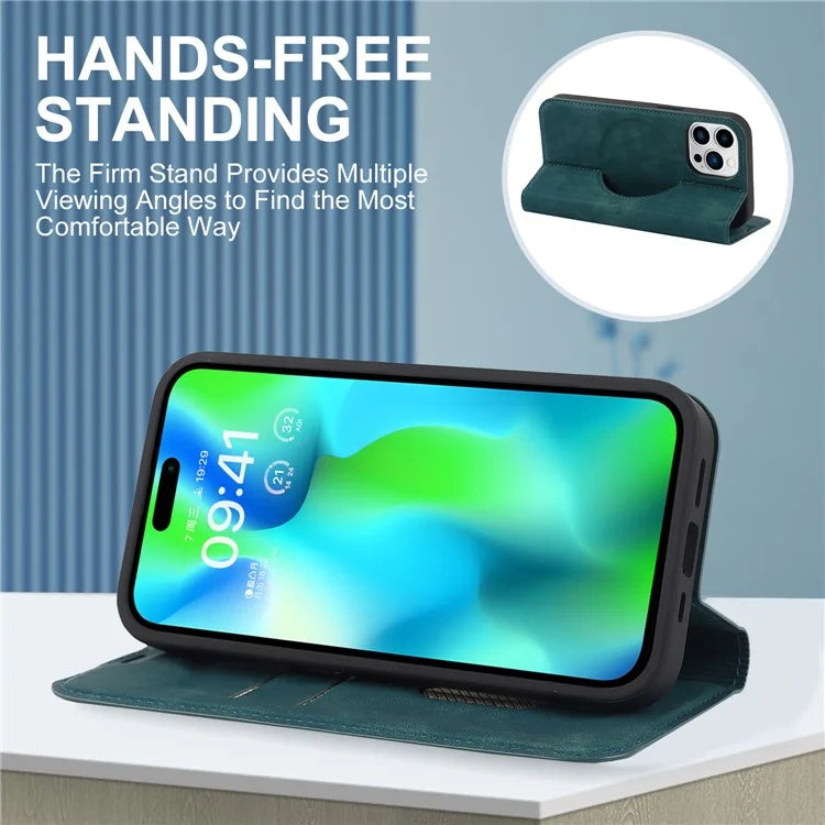 For iPhone 14 Pro Max Case PU Leather RFID Blocking Magnetic Auto-absorbed Cover