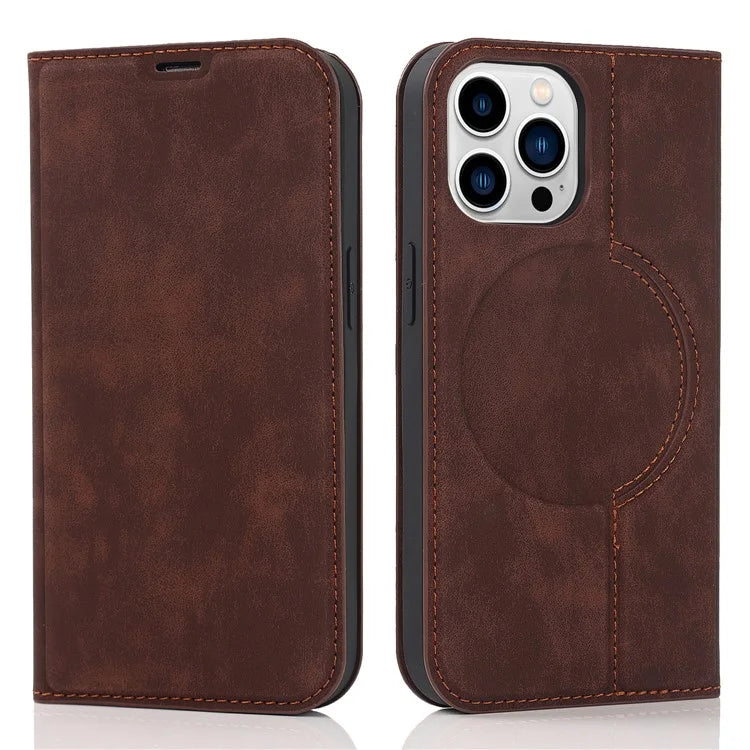 For iPhone 14 Pro Max Case PU Leather RFID Blocking Magnetic Auto-absorbed Cover