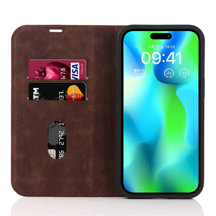 For iPhone 14 Pro Max Case PU Leather RFID Blocking Magnetic Auto-absorbed Cover