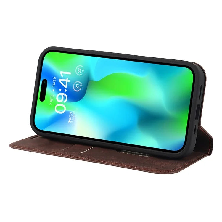 For iPhone 14 Pro Max Case PU Leather RFID Blocking Magnetic Auto-absorbed Cover