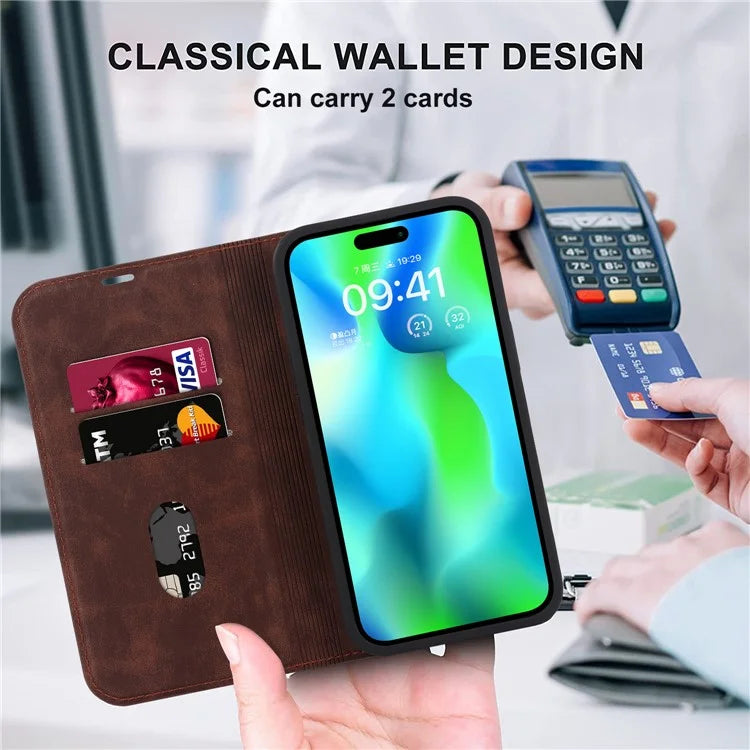 For iPhone 14 Pro Max Case PU Leather RFID Blocking Magnetic Auto-absorbed Cover